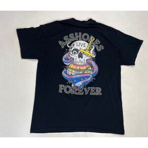 Linda Finegold Assholes Live Forever Skull Snake Graphic T-shirt Men Large Black